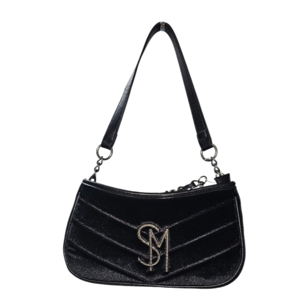 STEVE MADDEN Black Velvet Shoulder/Crossbody Bag with Silver Logo Accent